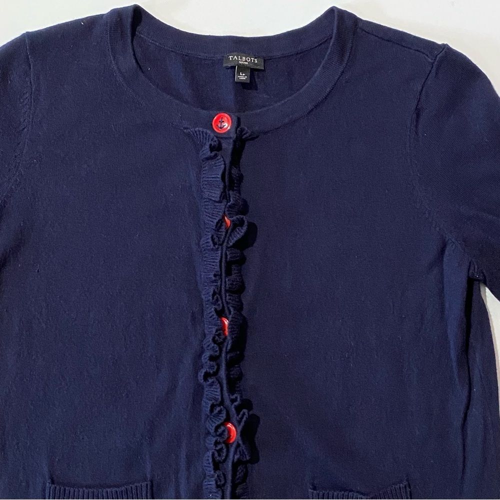 Talbots Lightweight Button Ruffle Nautical Cashme… - image 4
